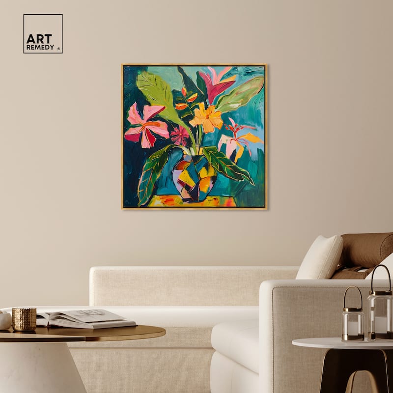 Art Remedy Vase Of Bright Tropical Flowers Ii Framed Flowers In Vase Paintings