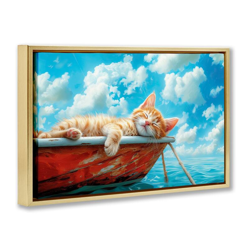 Stupell Sleeping Cat on Boat Framed Floater Canvas Wall Art Design By Parable Visions
