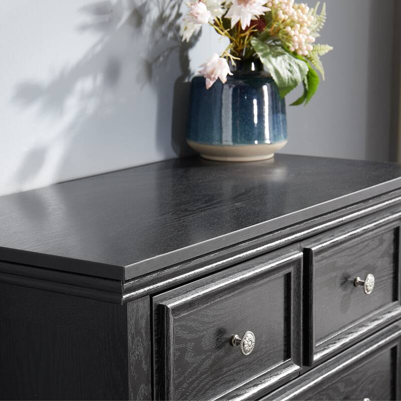 Sleek Black 6-Drawer Dresser, Farmhouse Closet Organizer for Home