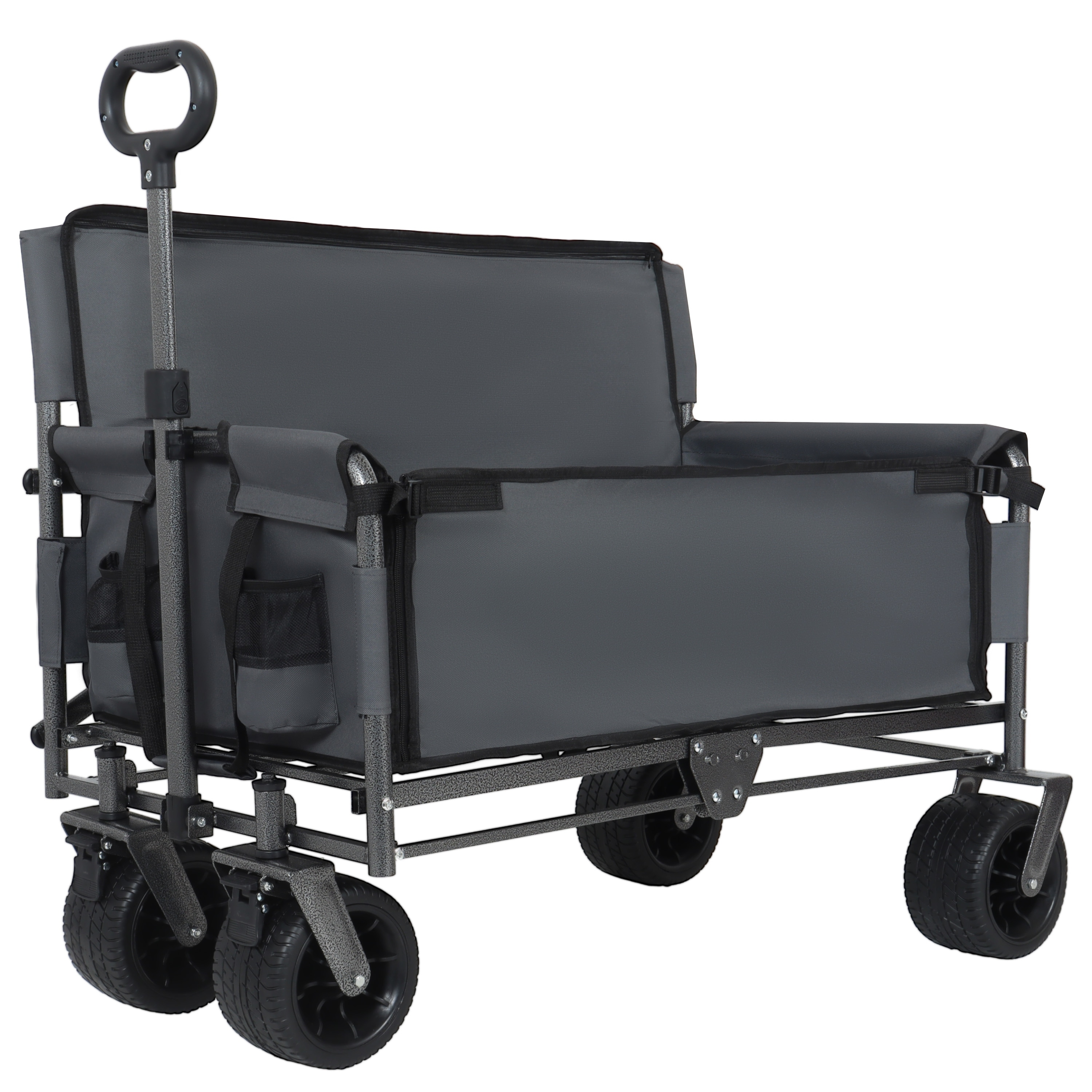 3-In-1 Convertible Folding Wagon Cart With Bench Seat & Storage-500lbs Heavy-Duty Utility Wagon,180l Capacity All-Terrain Wheels