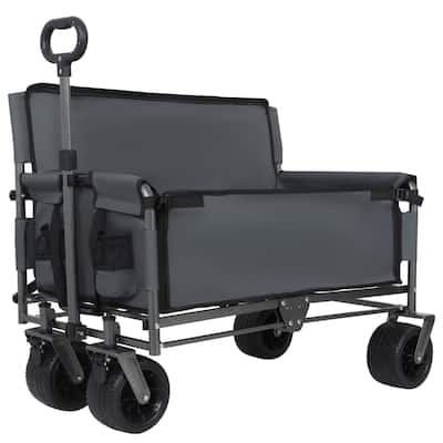 3-in-1 Convertible Folding Wagon Cart with Bench Seat&Storage - 500lbs Heavy-Duty Utility Wagon,180L Capacity All-Terrain Wheels