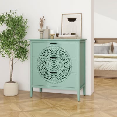 3-Drawer Storage Cabinet with Pine Legs & Metal Handles for Entryway or Bedroom Organization