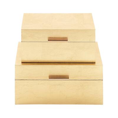 Wooden Decorative Box with Textured Foiled Exterior - Set of 2 Gold or Silver - CosmoLiving by Cosmopolitan