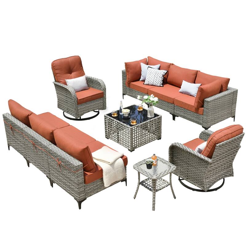 HOOOWOOO 10-piece Outdoor Furniture Wicker Swivel Rocking Chair Set