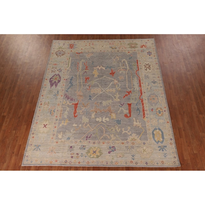 Vegetable Dye Oushak Area Rug Hand-Knotted Grey Wool Carpet - 8'0" x 9'9"