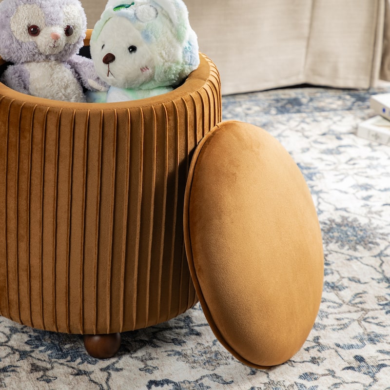Glitzhome 19"H Velvet Upholstered Storage Ottoman or Accent Stool with Rubberwood Ball Feet