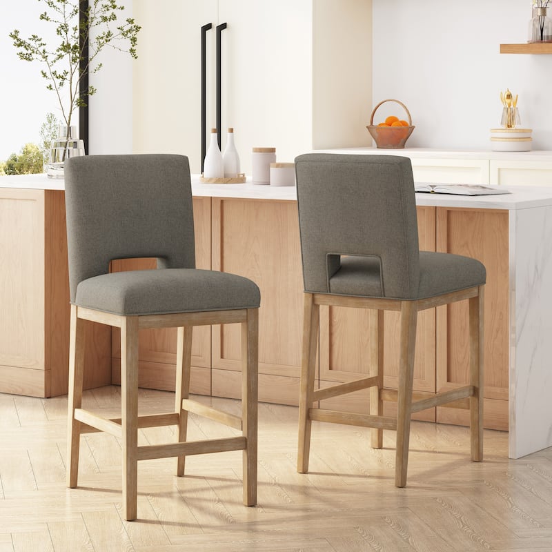 Roomfitters Mid-Century Modern Bentwood Bar Stool with Swivel Faux Leather Seat and Chrome Footrest, Gray