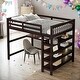 preview thumbnail 25 of 35, Full Size Loft Bed with Storage Shelves and Under-bed Desk,Space-saving,2 Color Espresso