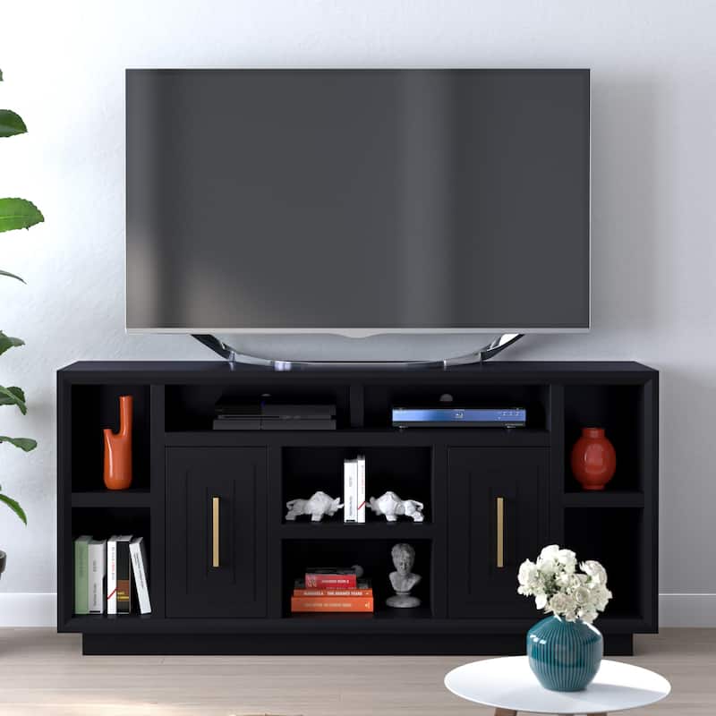 Bridgevine Home Sunset 67 inch TV Stand Console for TVs up to 80 inches, No Assembly Required, Black Finish - Black