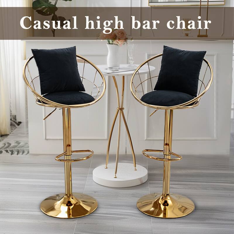 Set of 2 Velvet Bar Chair with Gold Plated Adjustable Height and 360 Degree Rotation