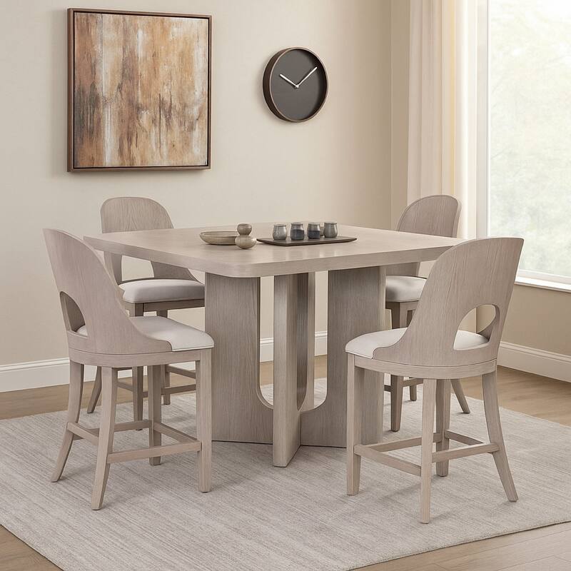 Zoko 7pc Counter Height Dining Table Set, 6 Seater, White Wash Oak
