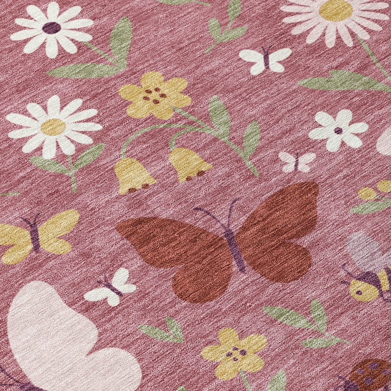 Machine Washable Indoor/ Outdoor Whimsy Butterfly Chantille Rug