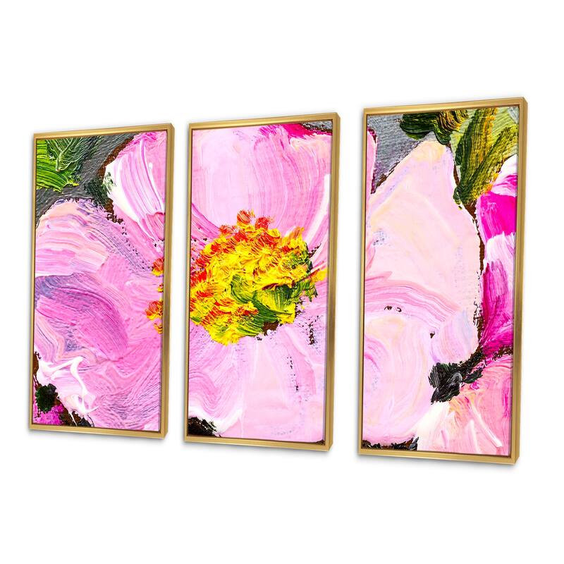 Designart "Pink Flower Oil Painting" Floral Framed Canvas Wall Art