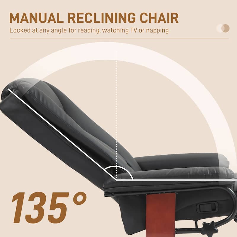 Black Modern 30.7" High Back Upholstered 360° Swivel Recliner Chair with Footrest for Living Room