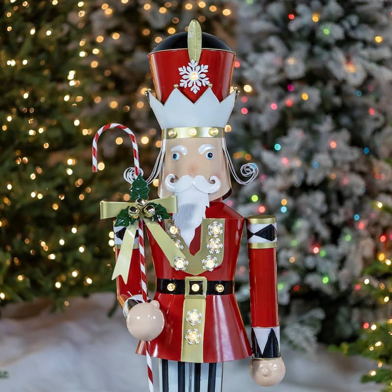 Large Iron Christmas Nutcracker "Harry" with Candy Cane & LED Lights