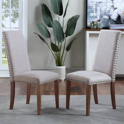 Upholstered Dining Chairs Set of 2 Fabric Chairs with Copper Nails