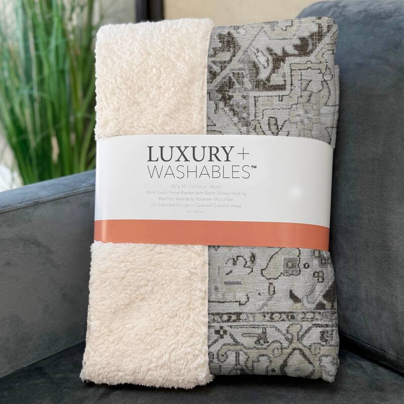 Premium Machine Washable Traditional Persian Sherpa Throw Blanket