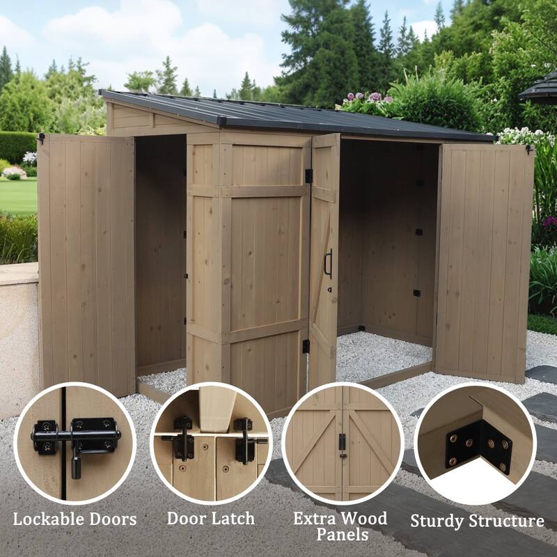 VEIKOUS 8 x 4 FT Wooden Storage Shed with Lean-to Roof, Outdoor Garden Tool Shed with Lockable Doors - 8×4FT