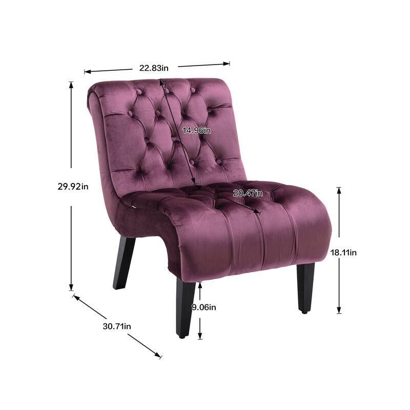 PUrple Modern 22.83" Upholstered Buttons Tufted Accent Chair with Wooden Legs for Living Room