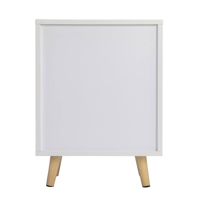 Modern White Bedside Table with Drawer and Storage Shelf, Multi-Purpose End Table