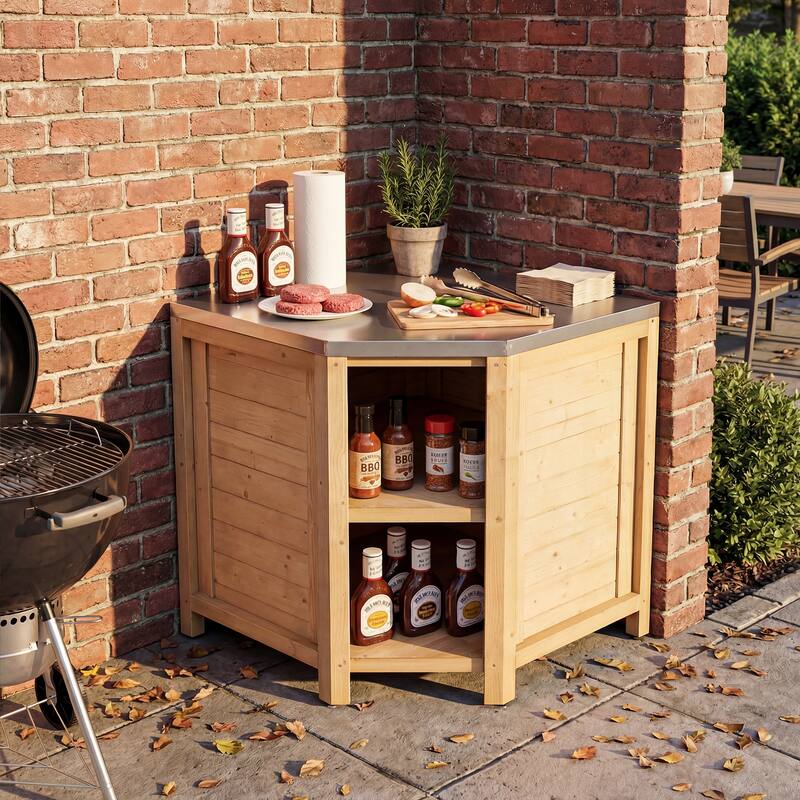 Modular Outdoor Kitchen Island Set, 100% Solid Wood BBQ Cabinet , Patio Kitchen Bar Table