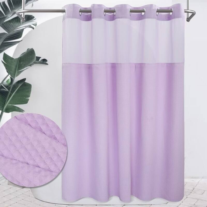 Cotton Blend Honeycomb Waffle Weave Shower Curtain with Snap-in Liner