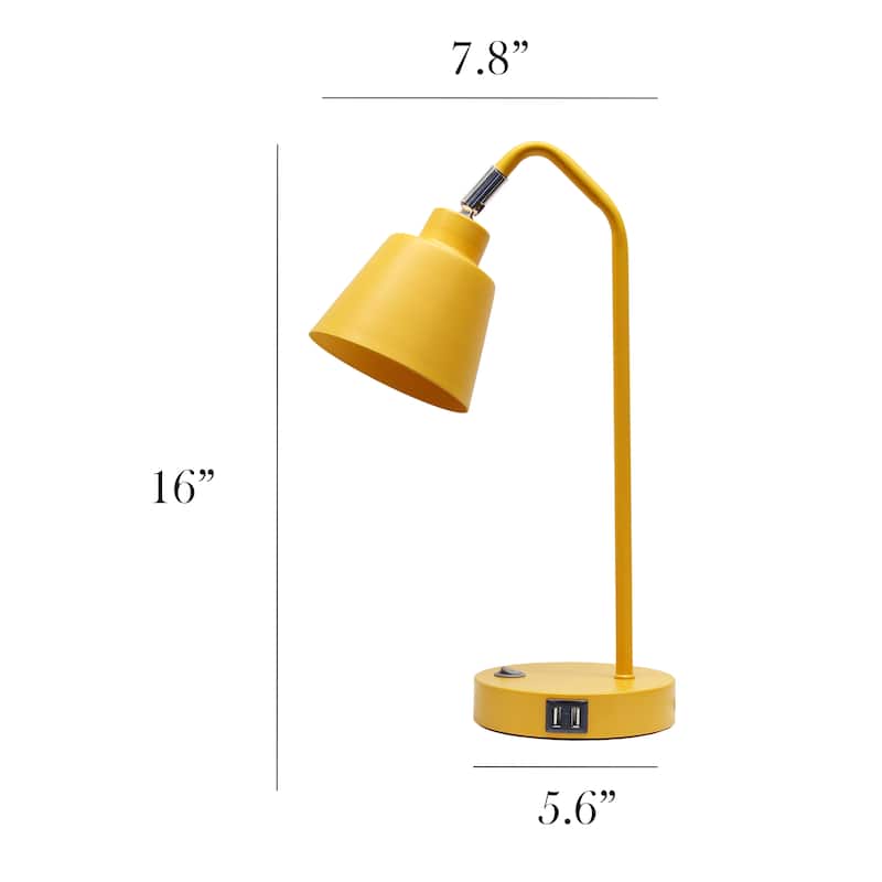 Modern Adjustable Metal Desk Lamp with USB Charging Port in Multiple Colors - 7.8" (L) x 5.6" (W) x 16" (H)