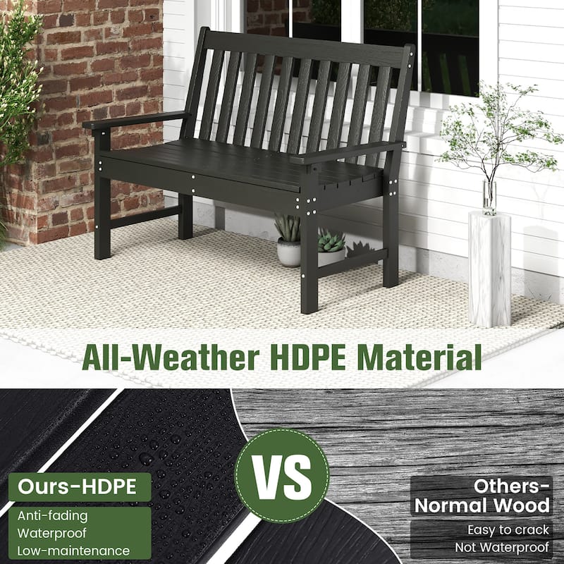 Gymax Garden Bench All-Weather HDPE 2-Person Outdoor Bench for Front