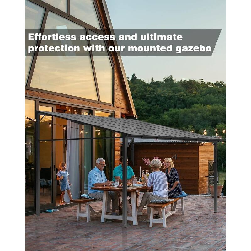 12x20 FT Wall Mounted Lean to Hardtop Gazebo Pergola for Porch, Decks, Backyard - 12X20 Ft