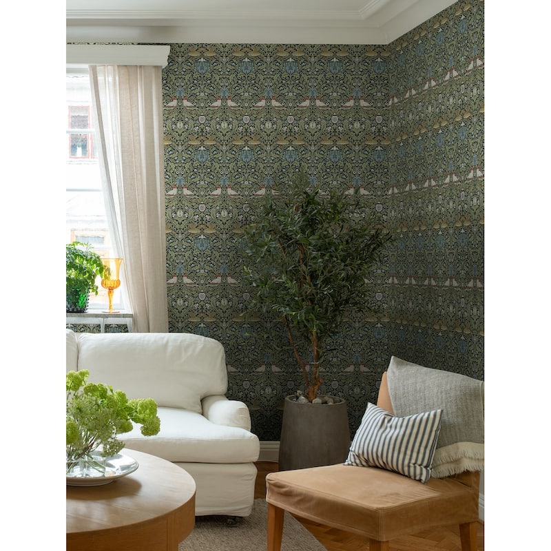 Bird Multicolor Floral Thicket Wallpaper