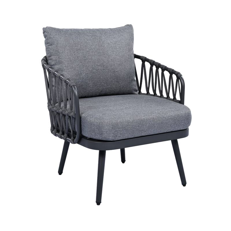 4-Piece Outdoor Patio Conversation Set with Woven Rope U-Shape Backrest, Cushioned Chairs & Coffee Table for Garden or Balcony