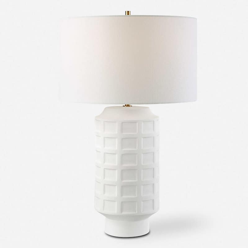 Window Pane Table Lamp with Round Drum Shade - 28" - White
