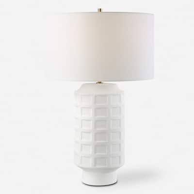 Window Pane Table Lamp with Round Drum Shade - 28" - White