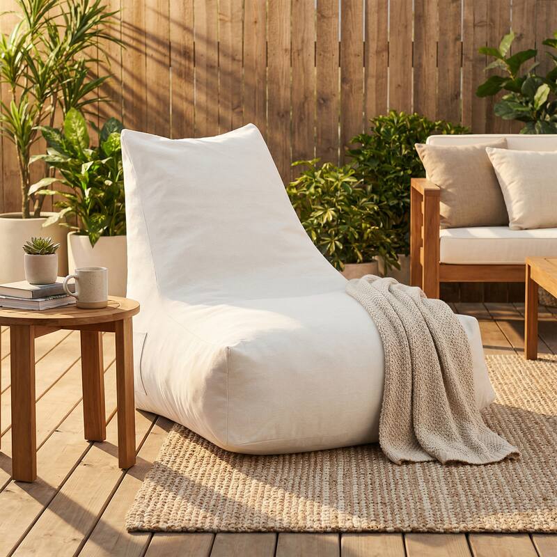 Christopher Knight Home - Lila Outdoor Patio Ergonomic Upholstered Bean Bag Chair with Shredded Foam Filled & Removable Cover - Beige - 1-Piece