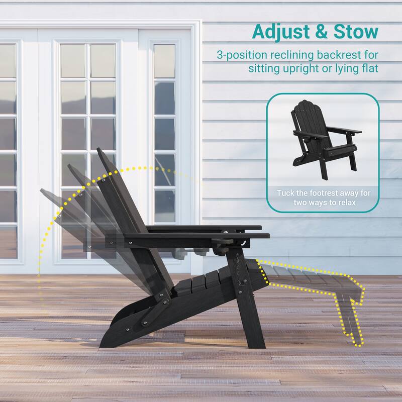 Folding HDPE Adirondack Chair with 3-Position Adjustable & Ottoman