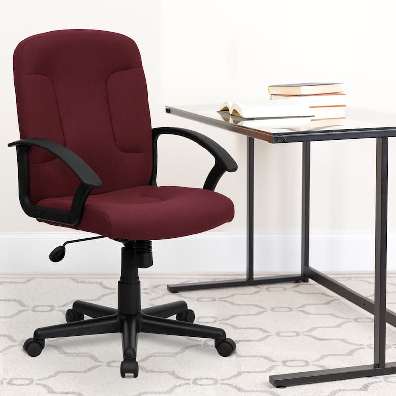 Mid-Back Fabric Executive Swivel Office Chair with Nylon Arms - Burgundy