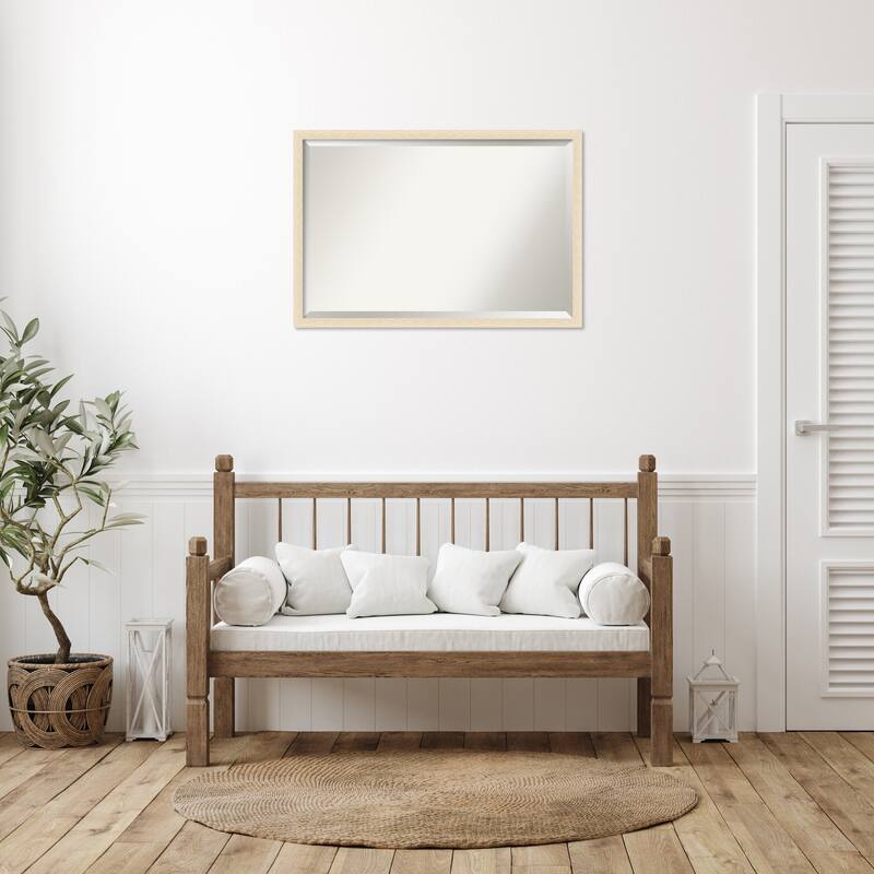 Woodgrain Stripe Beveled Wood Framed Wall Mirror