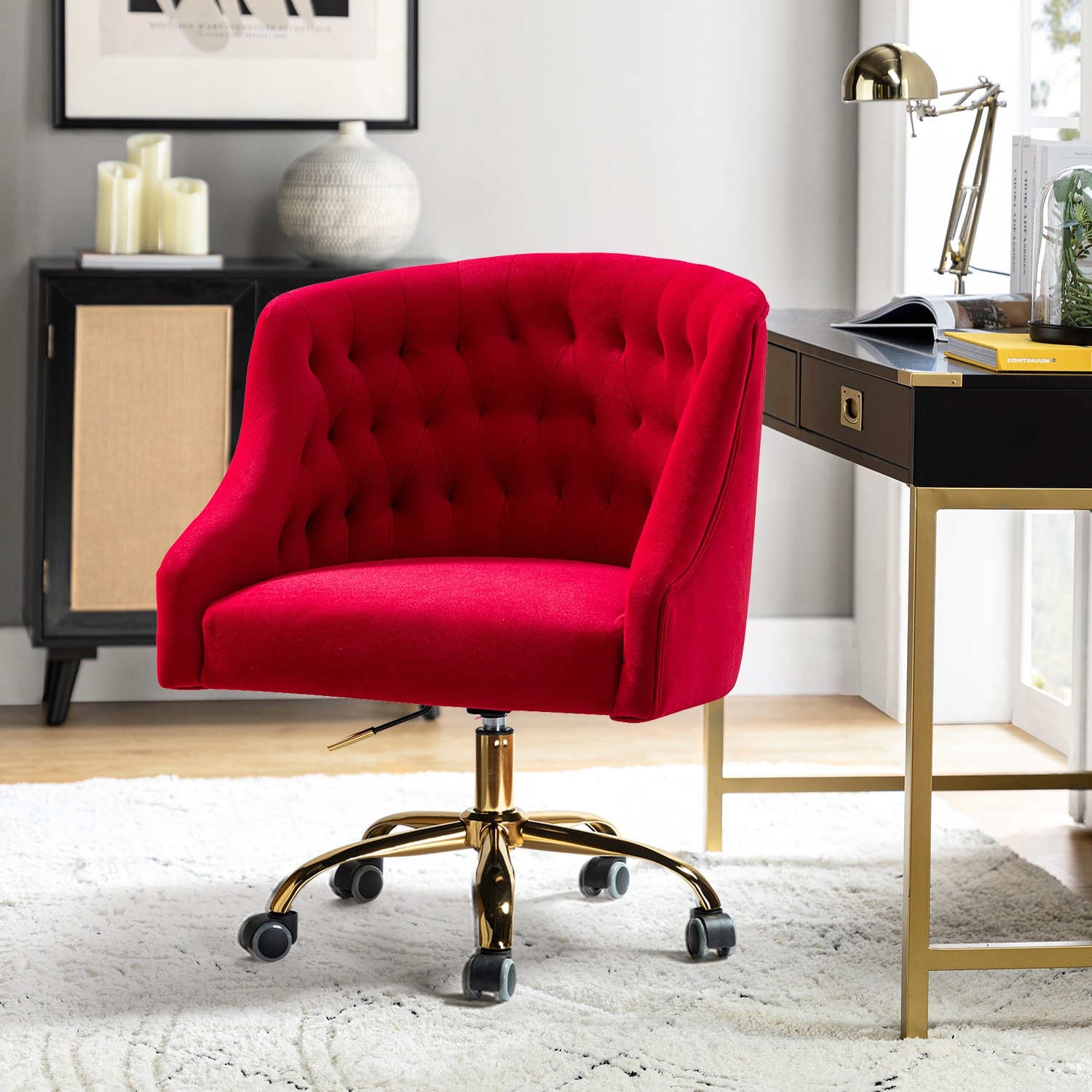 Modern Velvet Tufted Office Chair with Gold Metal Base by HULALA