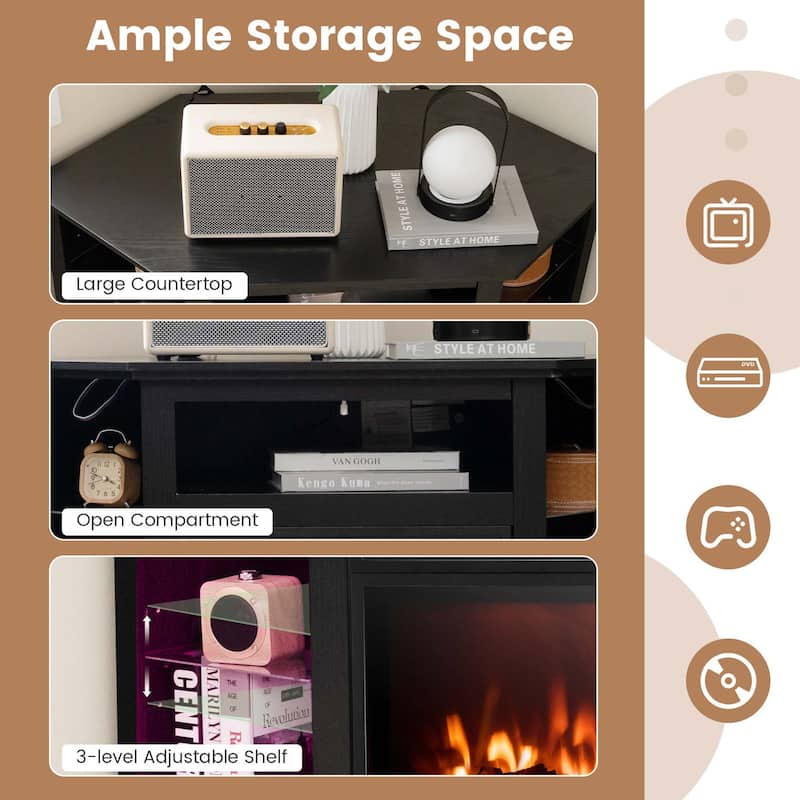 Fireplace TV Stand w/ Led Lights Electric Fireplace for TV up to 50''