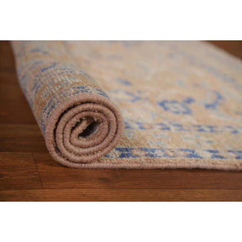 Hand Knotted Oriental 100% Wool Carpet Transitional Geometric Brown Oushak Area Rug - 3' 10'' X 2' 11''