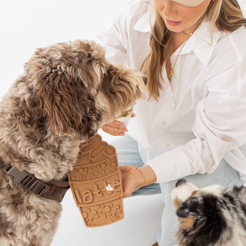 Dexypaws: Enrichment Lick Mat: Pup-accino - Grooved Silicone - Brown