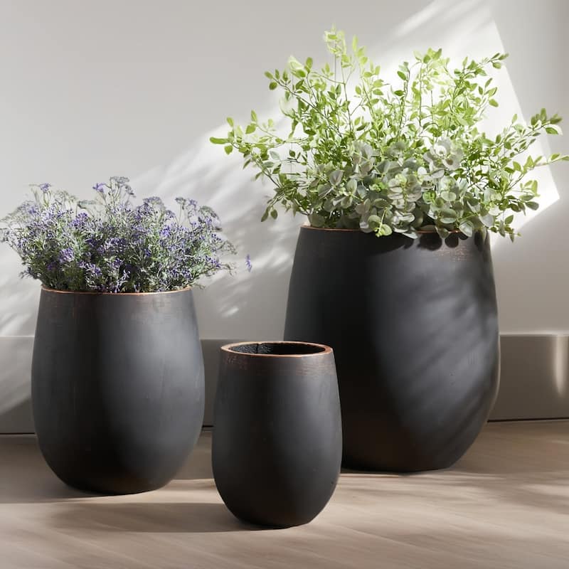 Weathered Concrete Tall Planter - Set of 3 - Black