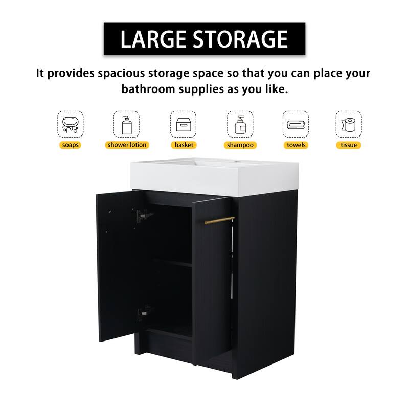 72" Freestanding Bathroom Vanity Set with Adjustable Storage Cabinets, Black Ceramic Sink