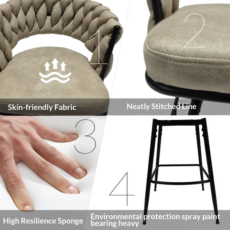 360 Swivel Bar Stool Set of 2 with Back and Footrest, No Adjustable