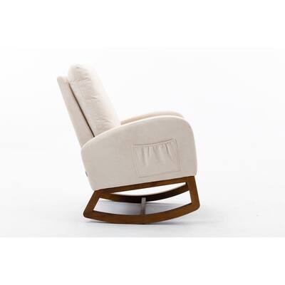 Livingroom Accent Chair Modern Comfortable Rocking Chair with Solid Rubber Wood Leg,Cream