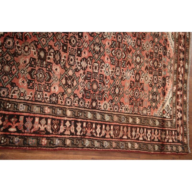 Hand Knotted Oriental 100% Wool Carpet Traditional Medallion Pink Hamedan Runner Rug - 9' 11'' X 3' 6''