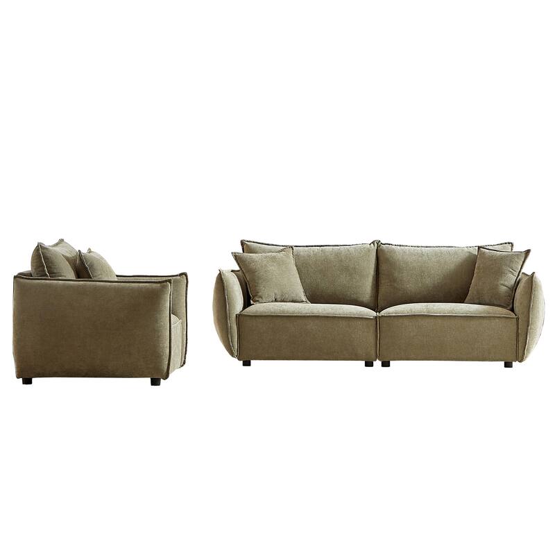 Convertible Chenille Sleeper Couch with Chaise and Ottoman, Easy Assembly Sofa Bed