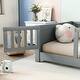 preview thumbnail 4 of 9, Grey Twin Size Pine Wood Floor Platform Bed with Built-in Book Storage Rack, Door