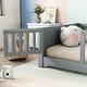 preview thumbnail 4 of 9, Grey Twin Size Pine Wood Floor Platform Bed with Storage Rack