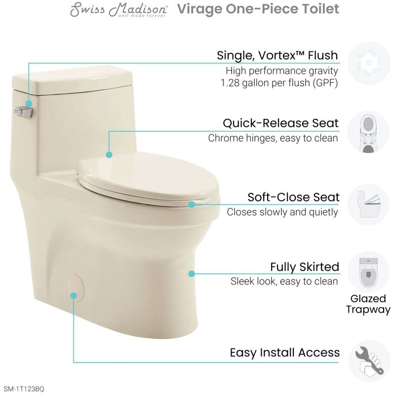 Swiss Madison Virage 1.28 GPF One Piece Elongated Toilet with Left